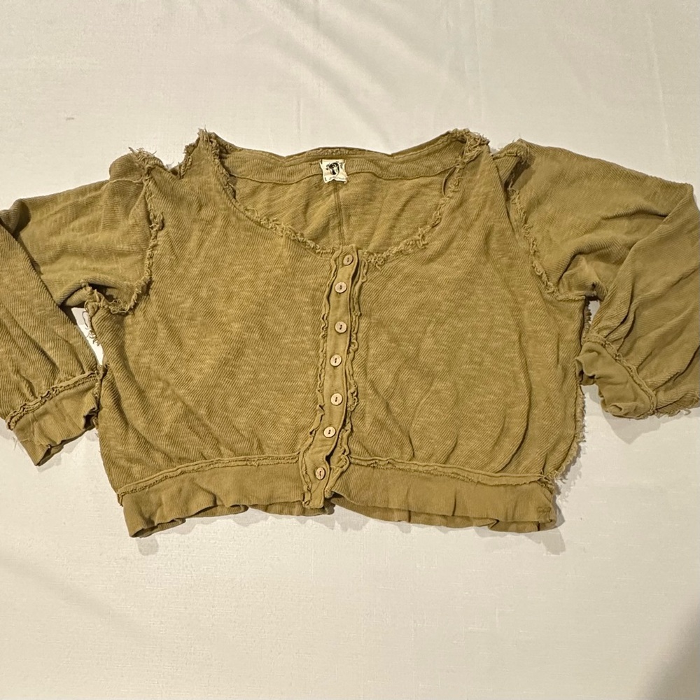 We the Free Raw Edge Crop Cardigan Thermal Boho Top Size L